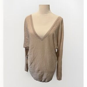 Leith Women's Size Medium Beige V-Neck‎ And Back Pullover Sweater Nordstrom Lite